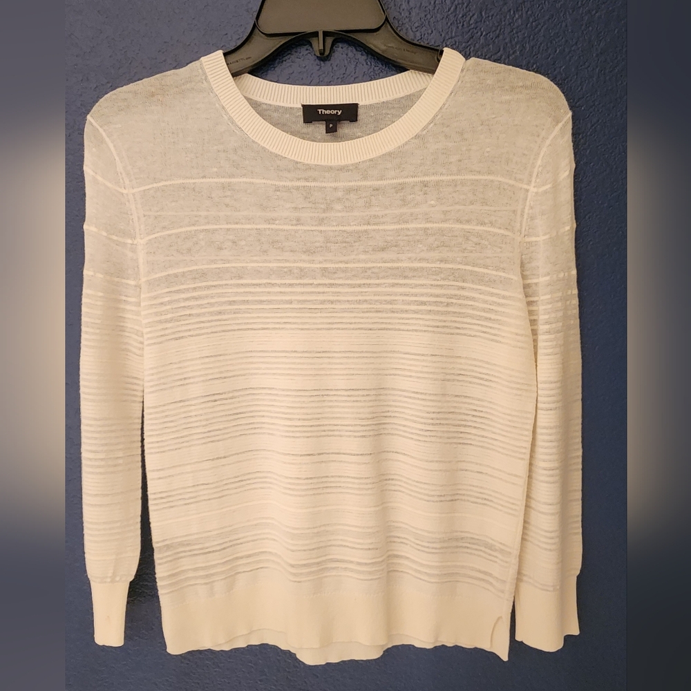 Theory Knit Variegated Stripe Lightweight Semi Sheer/ Linen Blend Size XS/P - Picture 4 of 13